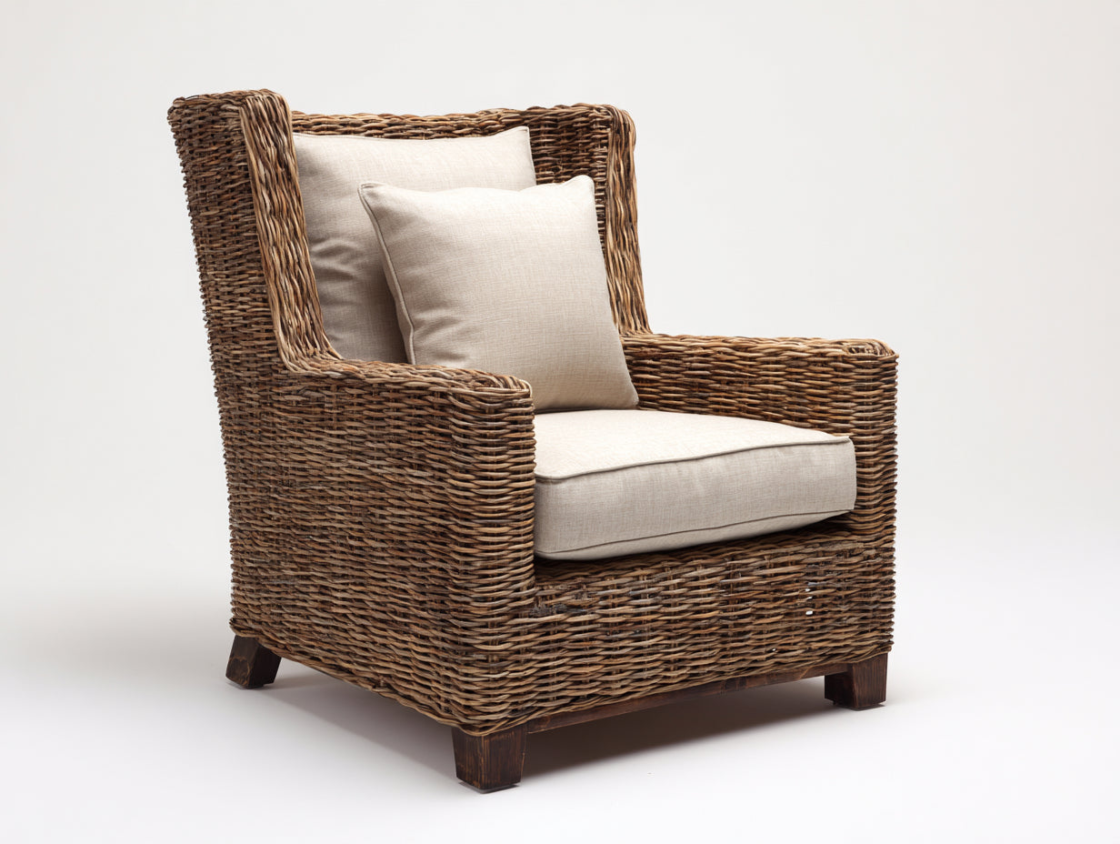 Sillones de ratán 82x78x100 cm - marrón-beige - sillón alto con reposabrazos para salón y terraza