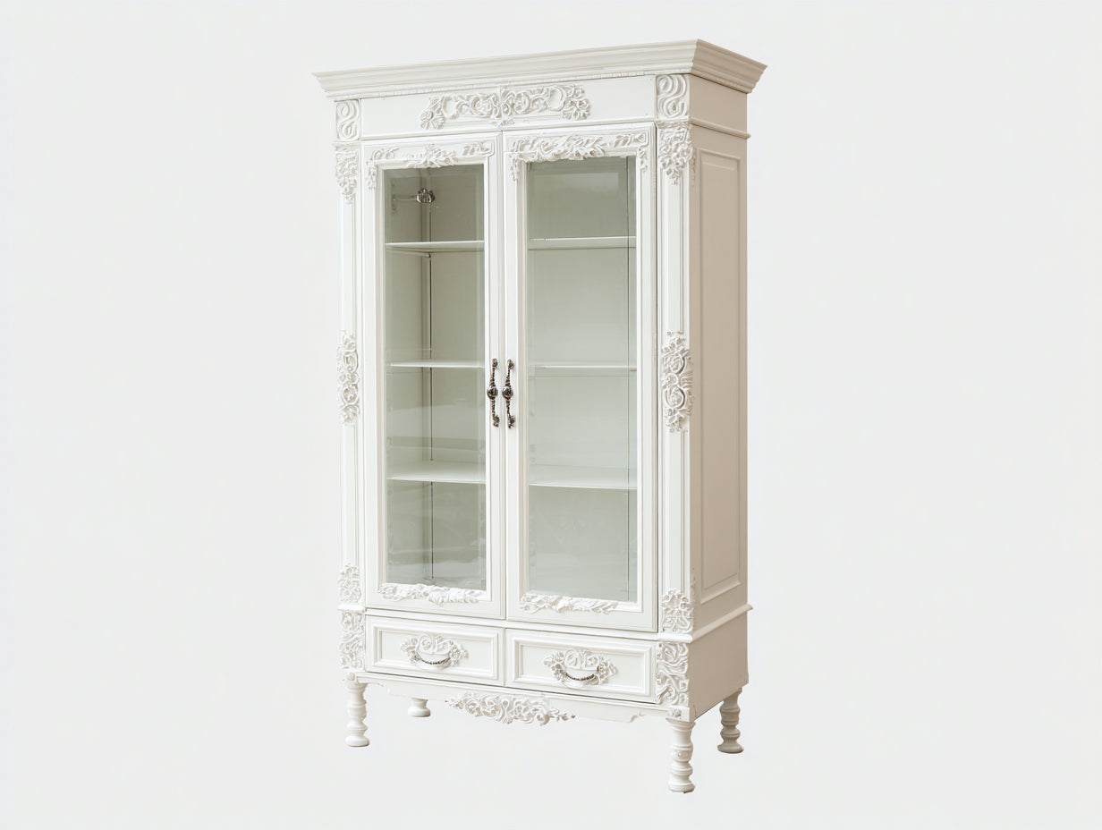 Vitrina de madera 105x45x195 cm blanco - diseño clásico con puertas de cristal y cajones