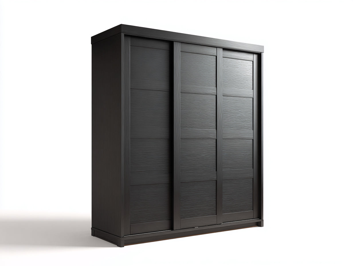 Armarios madera 180x60x205 cm - negro - diseño moderno con 3 puertas correderas
