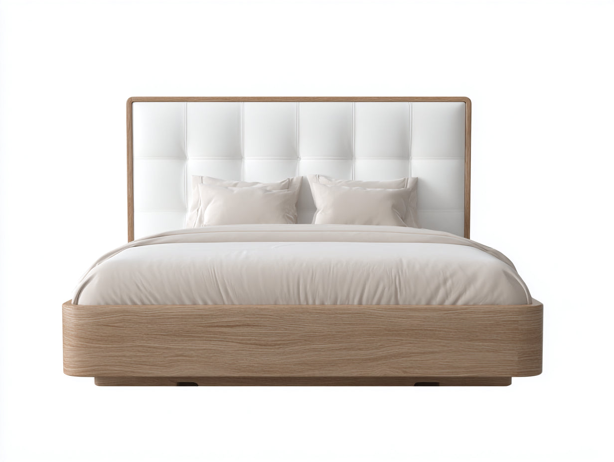 Camas dobles de madera 208x182x120 cm blanco-original - diseño contemporáneo con cabecero acolchado