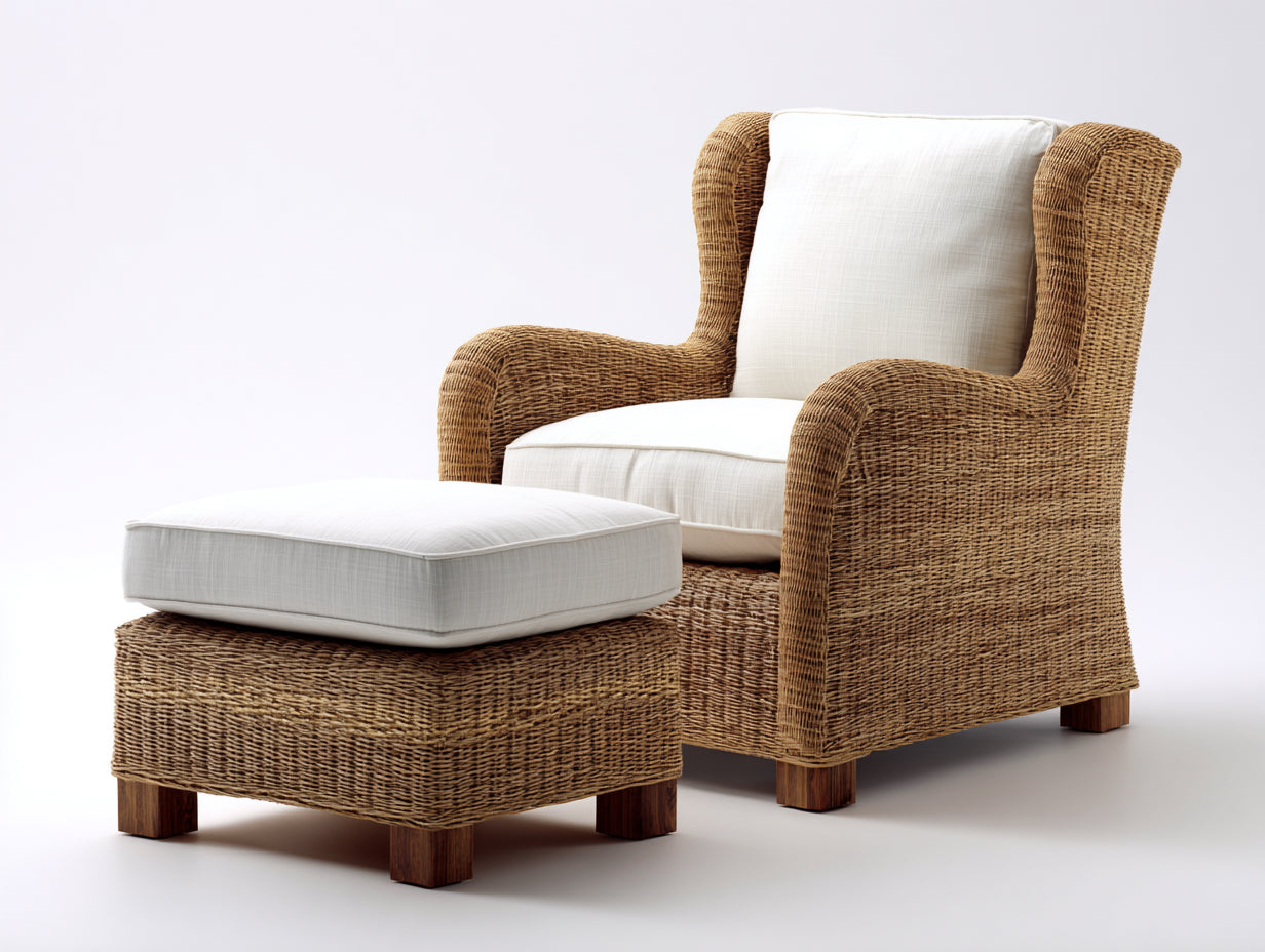 Sillones de ratán 85x82x105 cm - marrón-beige - sillón con reposapiés para salón y terraza