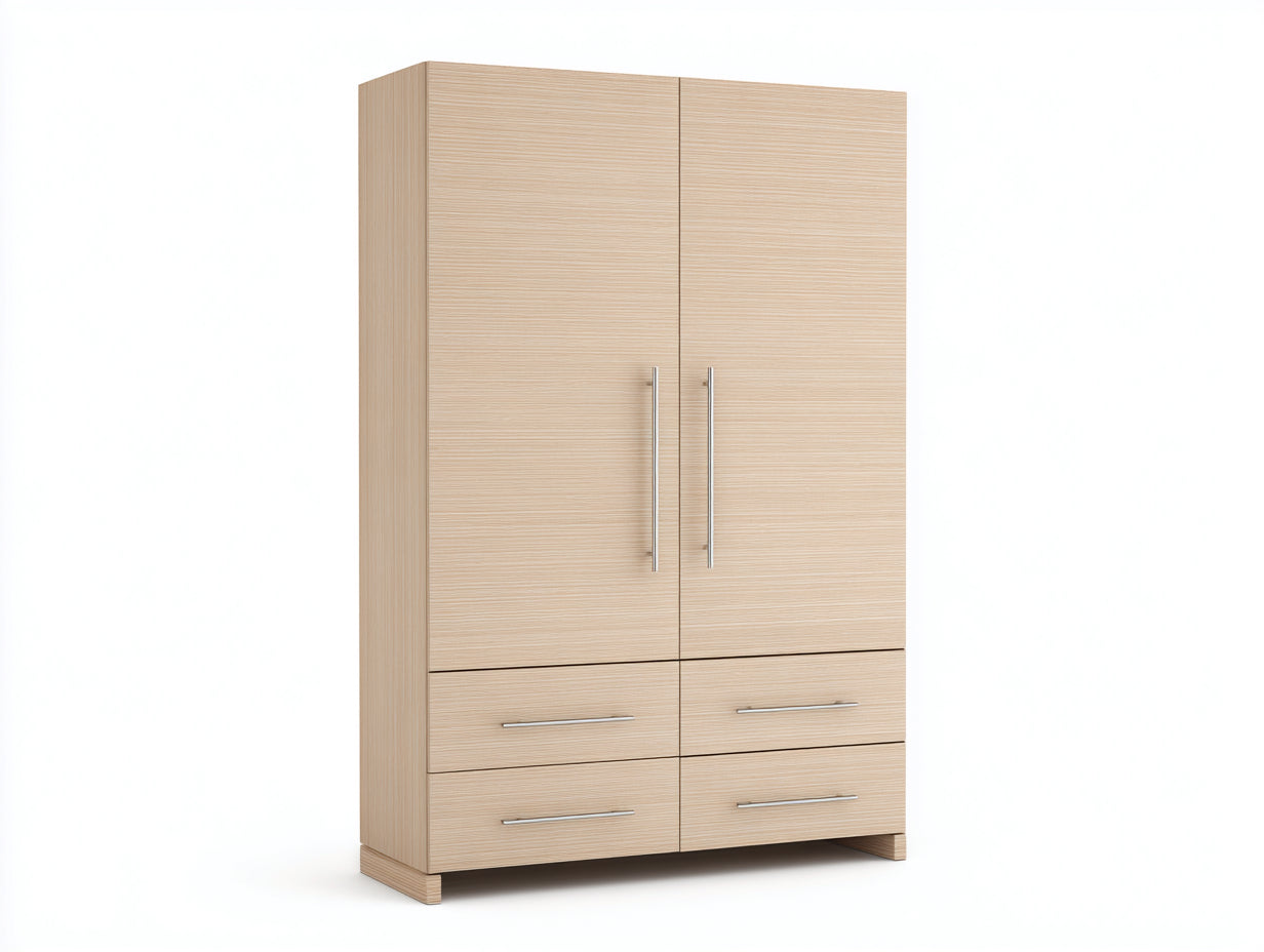 Armarios de madera 120x55x200 cm - natural y plateado - diseño moderno con 2 puertas y 4 cajones