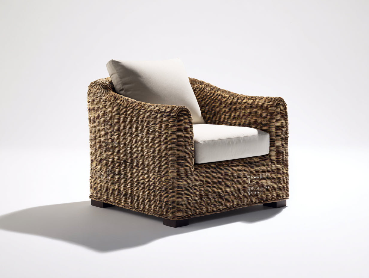 Sillones de ratán 86x80x82 cm crema y madera natural - diseño compacto para salón