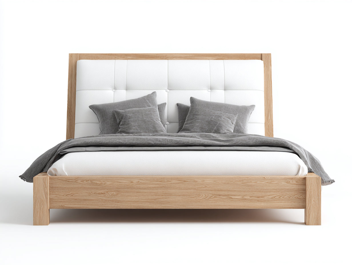 Camas dobles de madera 212x178x118 cm blanco-original - diseño moderno con cabecero acolchado