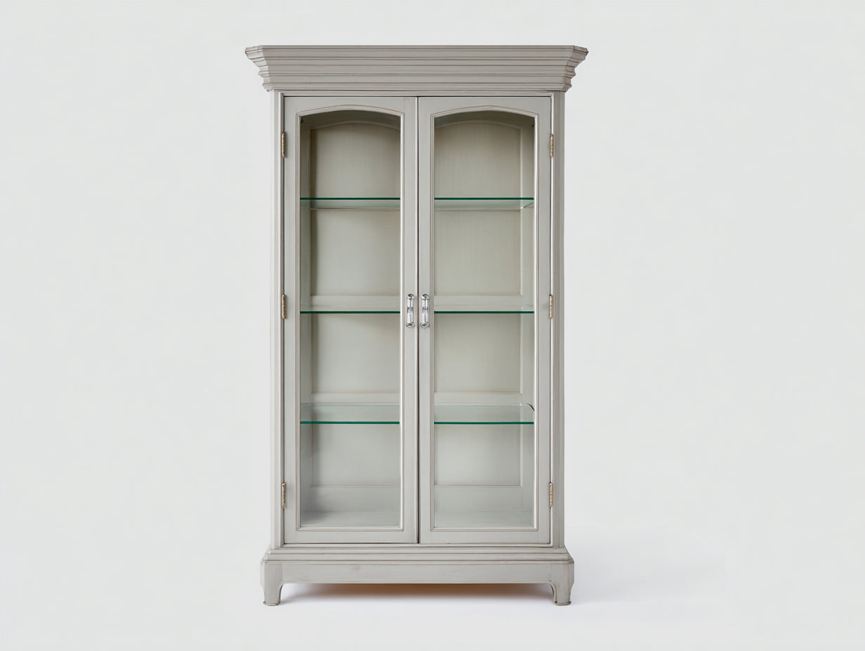 Vitrina de madera 95x42x190 cm blanco envejecido - diseño clásico con puertas de cristal