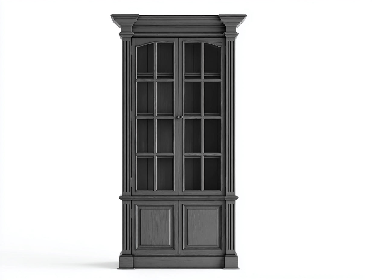 Vitrina de madera y vidrio 105x42x195 cm - gris oscuro - armario expositor clásico con puertas para comedor