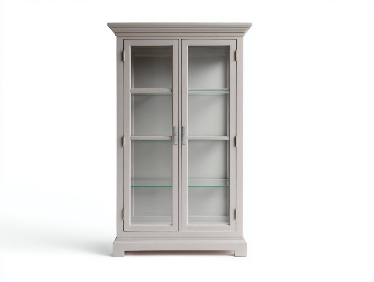 Vitrina madera y vidrio 90x40x180 cm - gris claro - diseño clásico con 2 puertas