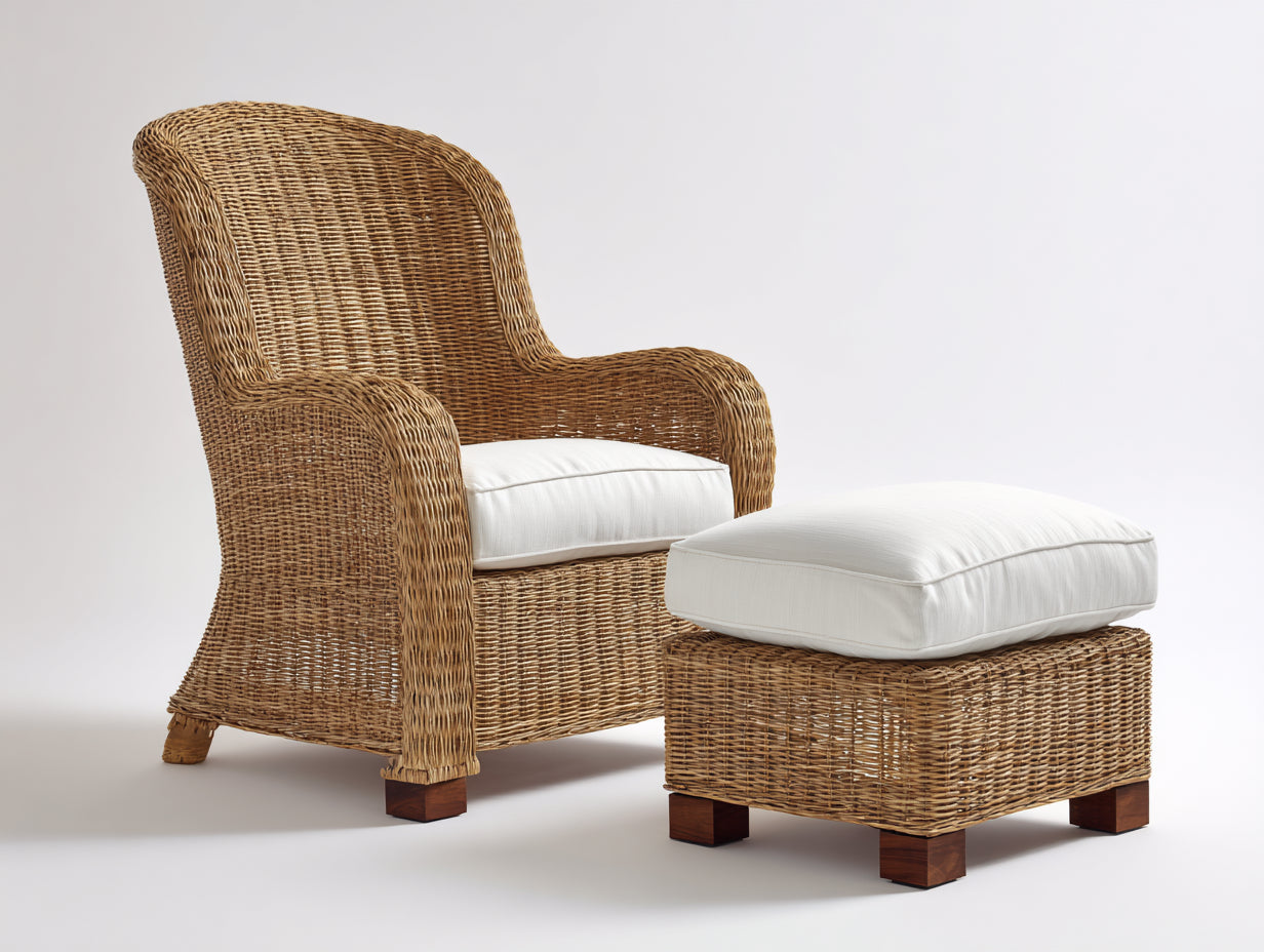 Sillones de ratán 78x82x96 cm - natural-blanco - diseño clásico para salón