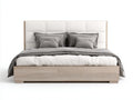Camas dobles de madera 210x170x115 cm - natural y blanco - diseño moderno con cabecero tapizado