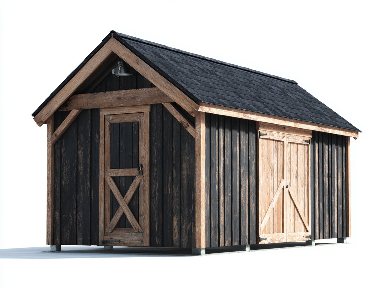 Casetas de jardín madera 280x210x240 cm - negro-roble - diseño rústico con 3 puertas