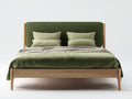 Camas dobles madera y tela 200x180x110 cm - roble-verde - diseño nórdico con cabecero tapizado