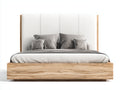 Camas dobles de madera 210x170x120 cm - natural y blanco - diseño moderno con cabecero tapizado