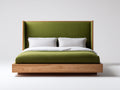 Camas dobles de madera 200x160x112 cm - madera natural-verde - cabecero tapizado para dormitorio
