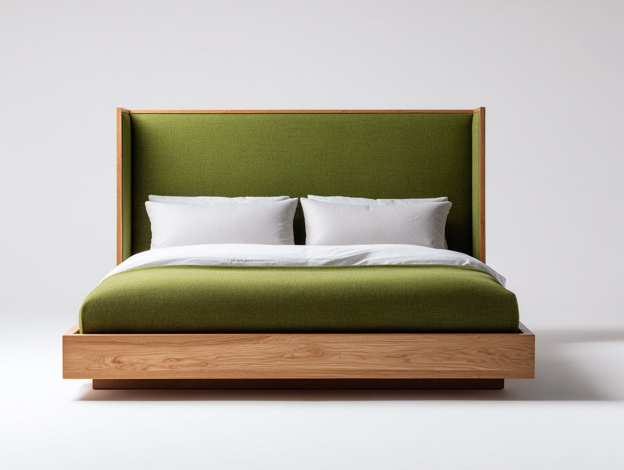 Camas dobles de madera 200x160x112 cm - madera natural-verde - cabecero tapizado para dormitorio