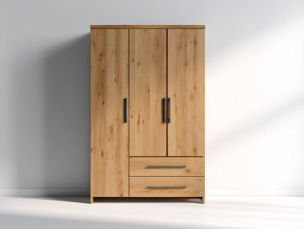 Armarios de madera 120x50x185 cm - madera natural - armario con puertas y cajones para dormitorio