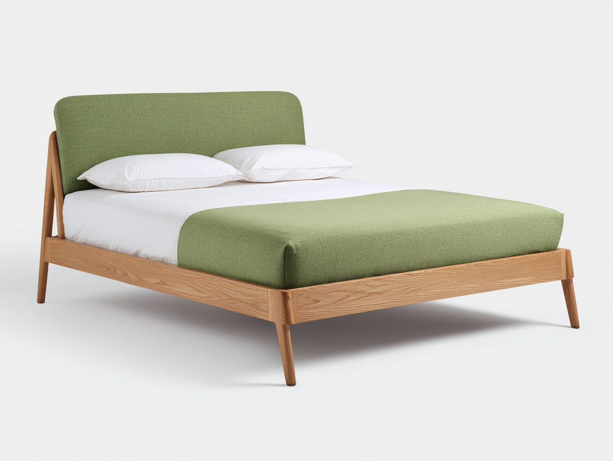 Camas dobles de madera 214x176x108 cm verde-original - diseño moderno con cabecero tapizado