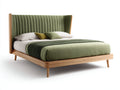 Camas dobles de madera 210x170x130 cm - natural y verde - diseño moderno con cabecero tapizado alto