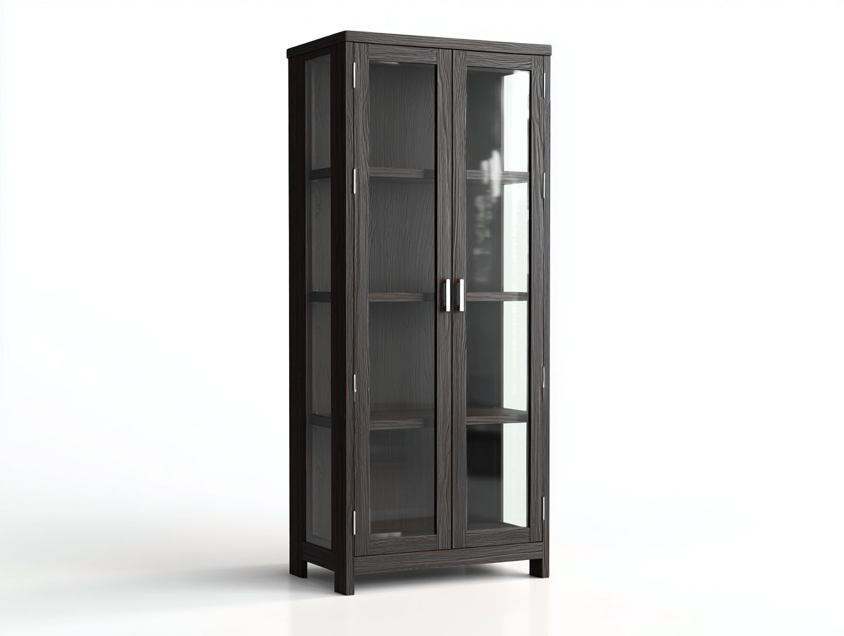 Vitrina de madera y vidrio 80x38x185 cm - negro - diseño moderno para salón