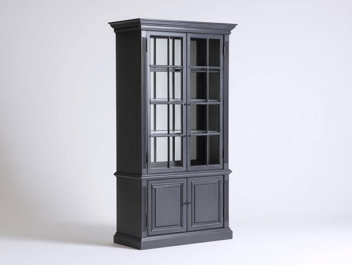 Vitrina de madera y vidrio 95x42x195 cm - gris oscuro - diseño clásico para salón