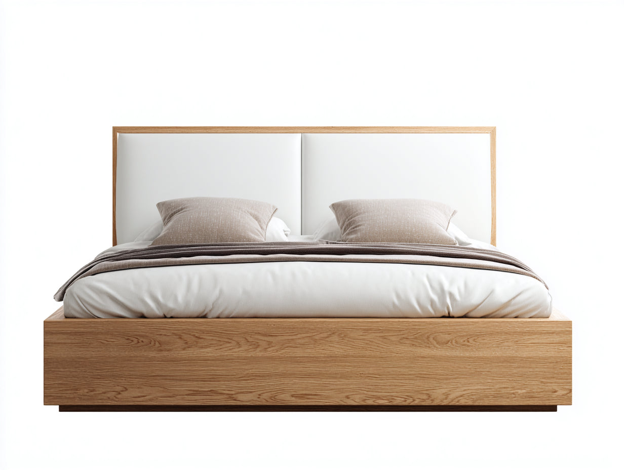 Camas dobles de madera 205x165x105 cm - natural-blanco - diseño moderno para dormitorio