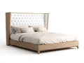 Camas dobles madera y tela 200x160x120 cm - roble-blanco - diseño moderno con cabecero capitoné