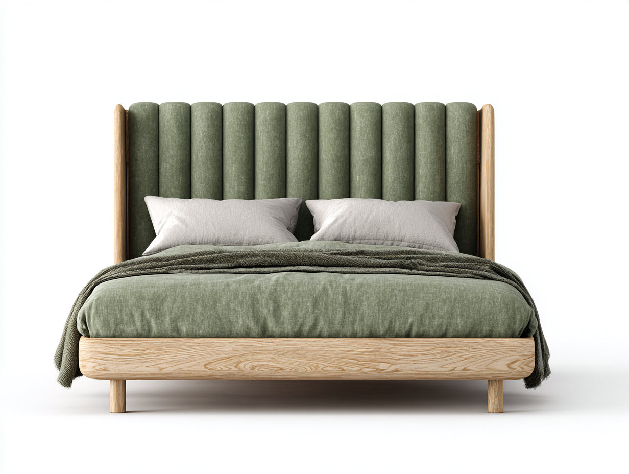 Camas dobles de madera 208x168x112 cm - natural-verde - diseño moderno para dormitorio