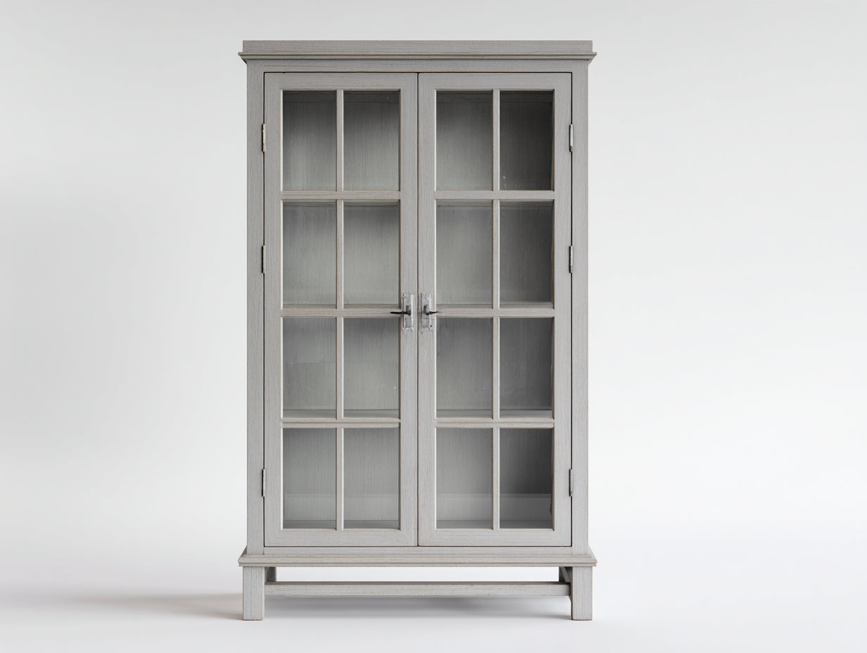 Vitrina de madera 98x40x185 cm gris claro - diseño moderno con puertas de cristal