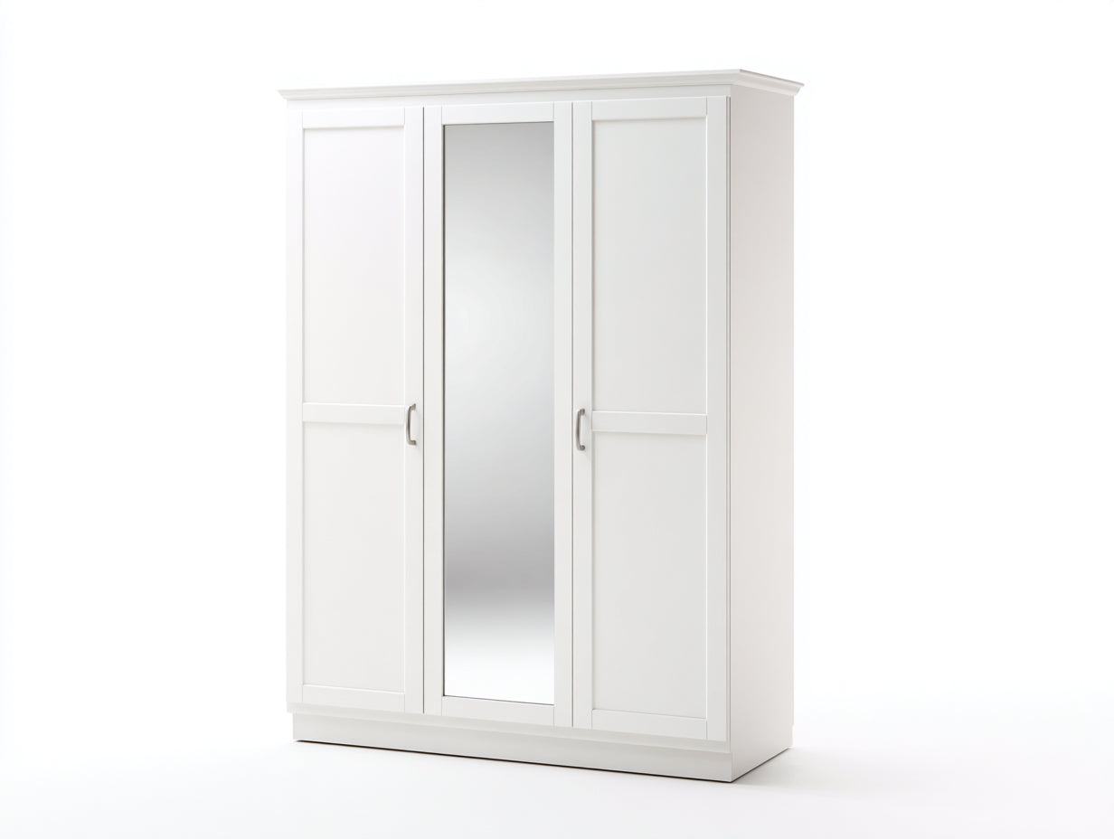 Armarios madera 150x55x200 cm - blanco - diseño clásico con 3 puertas y espejo