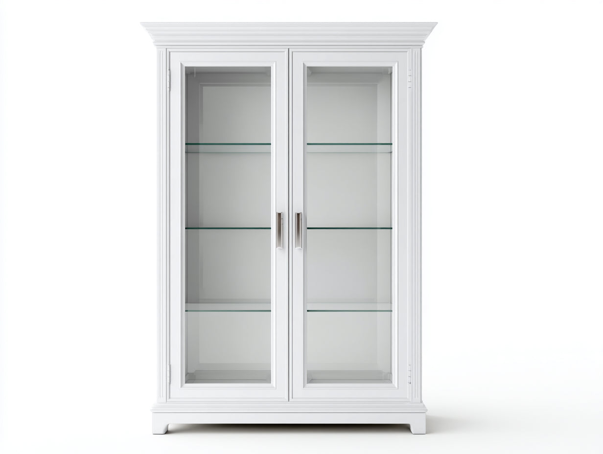 Vitrina de madera y vidrio 110x40x190 cm - blanco y plateado - diseño clásico con 2 puertas