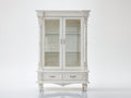 Vitrina de madera y vidrio 120x45x205 cm - blanco y plateado - diseño clásico con 2 puertas y 2 cajones
