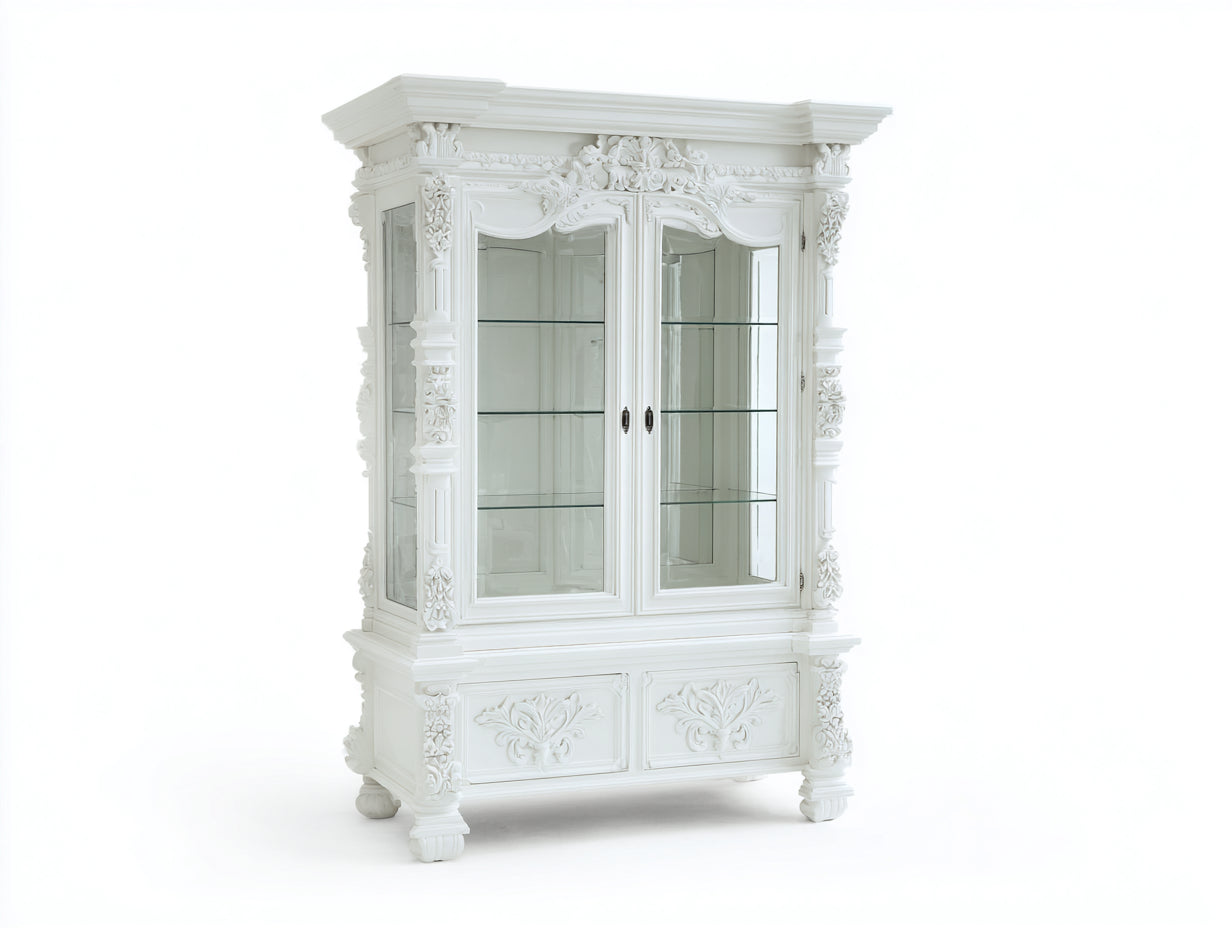 Vitrina de madera y vidrio 115x45x190 cm - blanco - armario expositor clásico con puertas para comedor